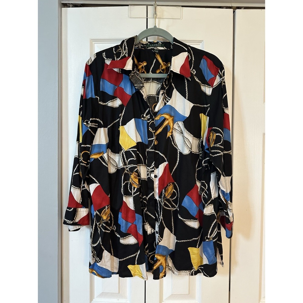 VTG Lauren Ralph Lauren 100% Cotton Button Down Shirt Size 2X Nautical Anchor